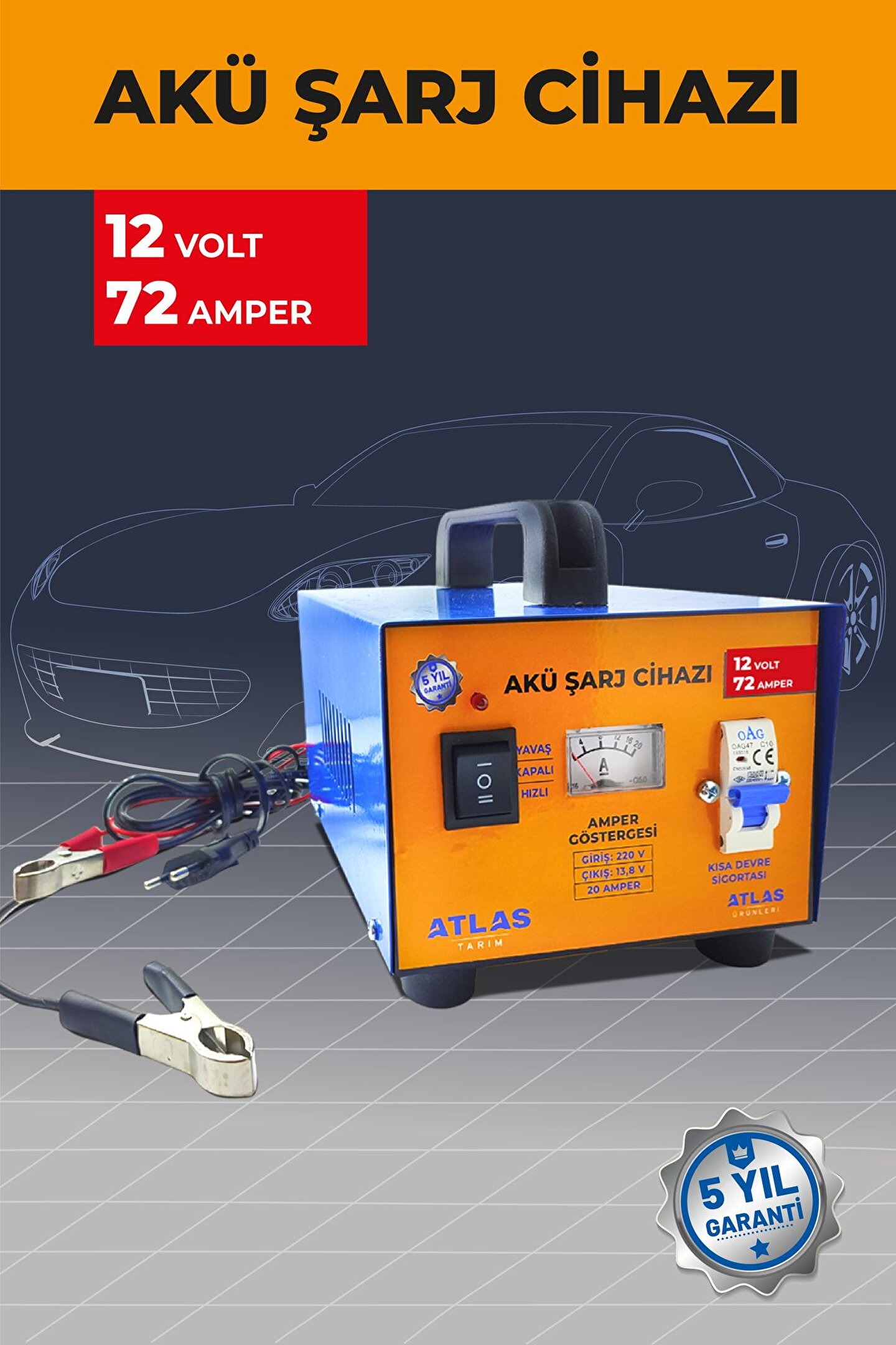 Akü Şarj Cihazı 12 Volt 72 Amper 5 Yıl Garanti