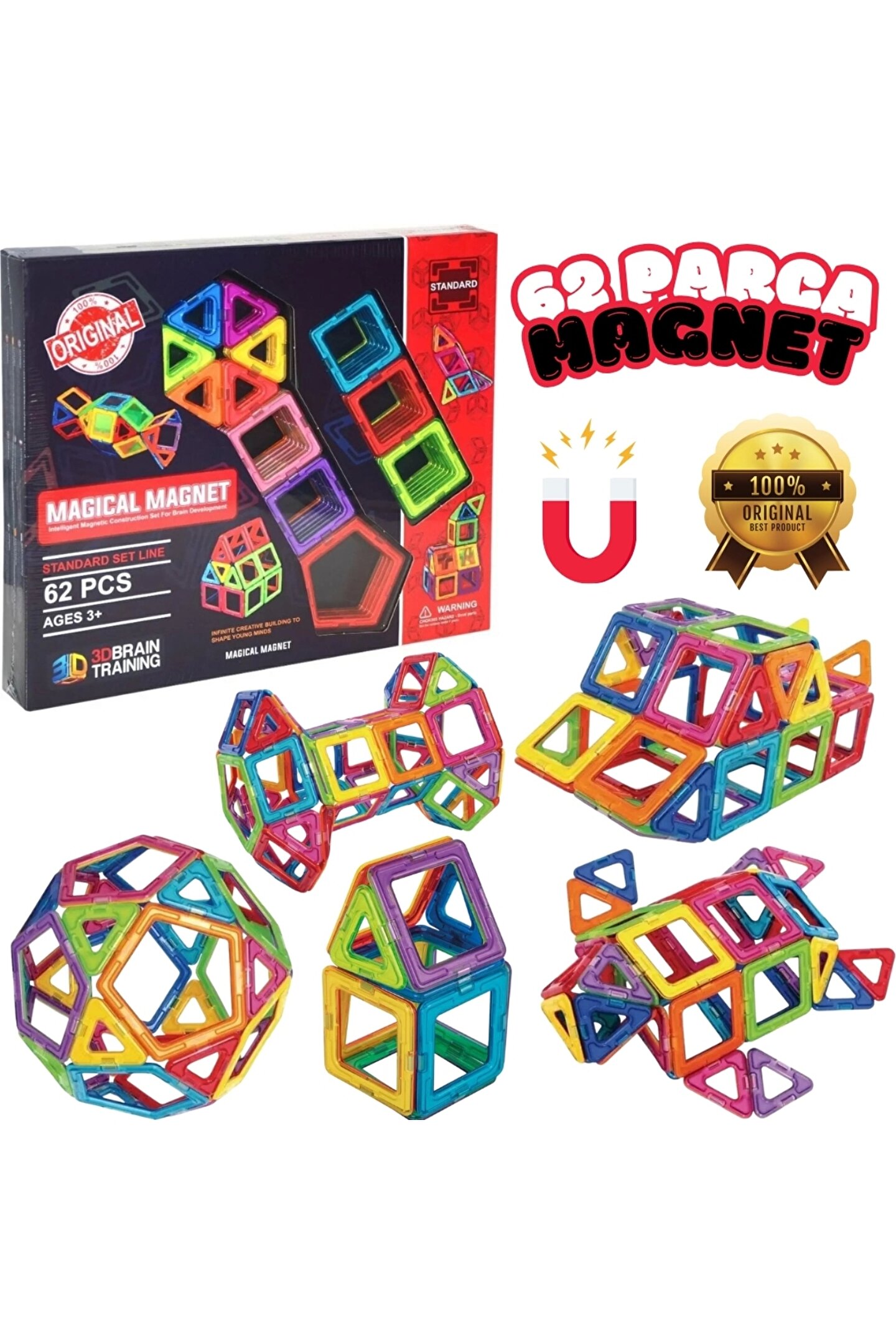 Orijinal Magical Magnet 62 Parça Manyetik Lego - Magnetic Magical Magnet - Mıknatıslı Lego - Mıknatı