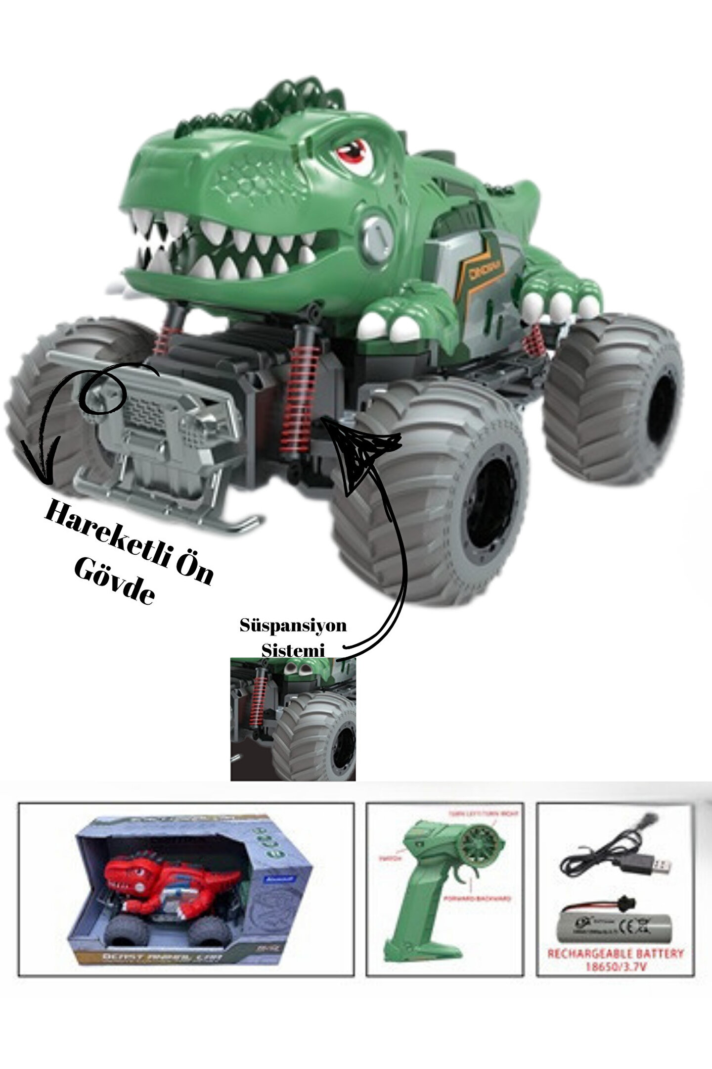 Oyuncak Uzaktan Kumandalı Full Fonksiyon 2.4G Süspansiyonlu BigFoot Dinozor Rock Crawler Araba