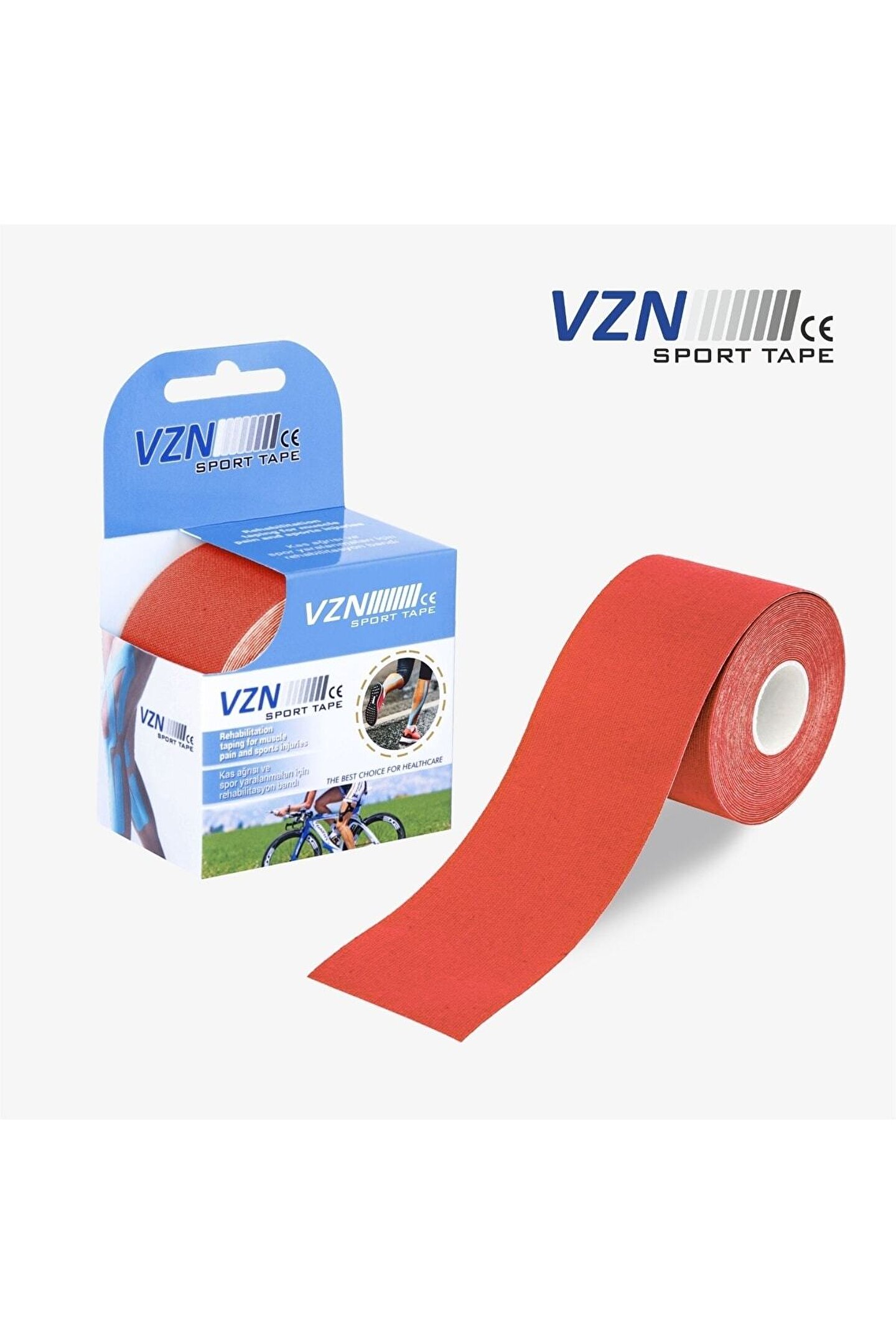 VZN Tape Kinesiology Vzn Ağrı Bandı - Kinesio Bant - Sporcu Bandı - Ağrı Bandı Kırmızı 5cmx5m