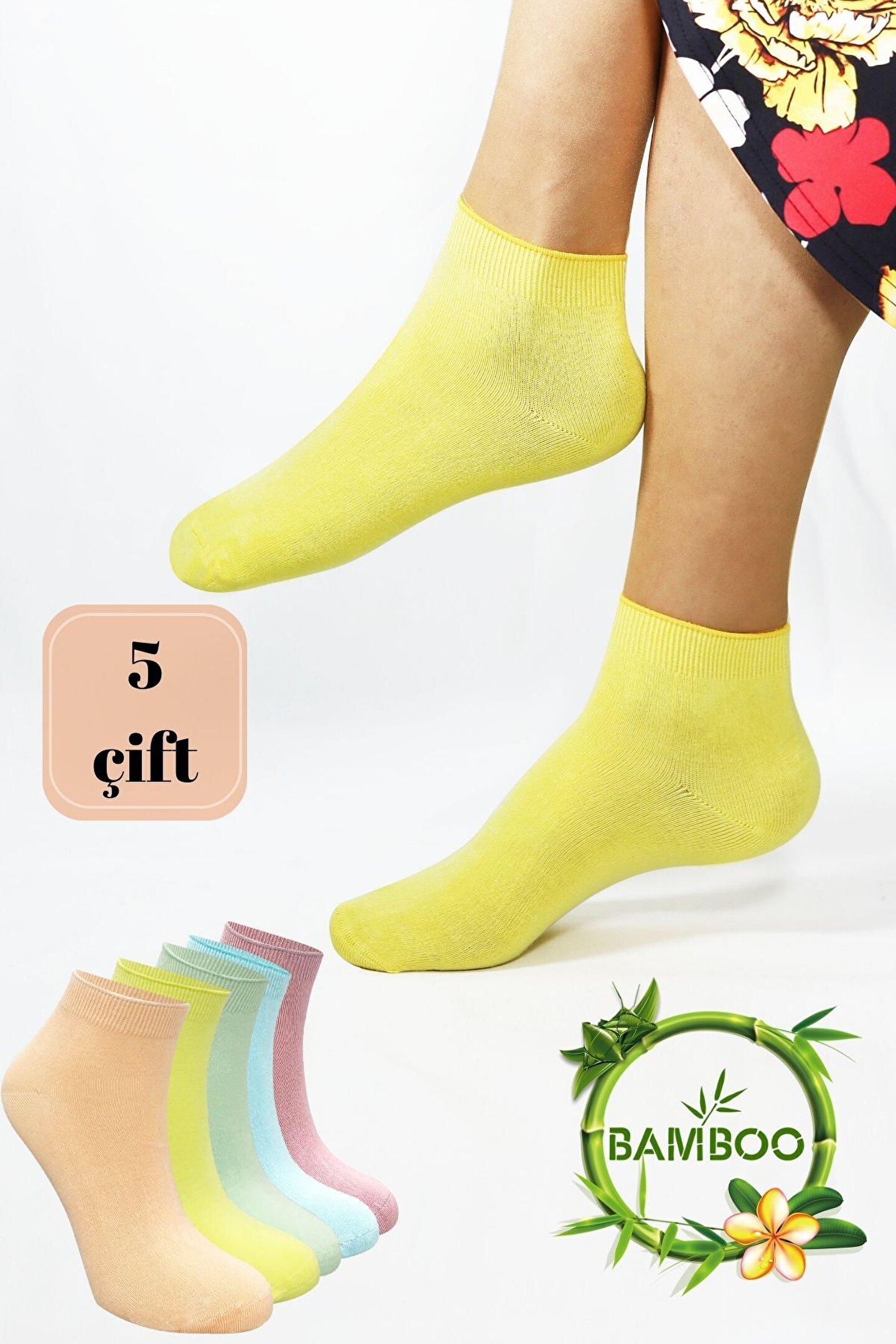 KRAL SOCKS Kadın Kaliteli Bambu Patik Çorap (5 ADET) Dikişsiz Görünmez Parfümlü Kısa Model Çorap