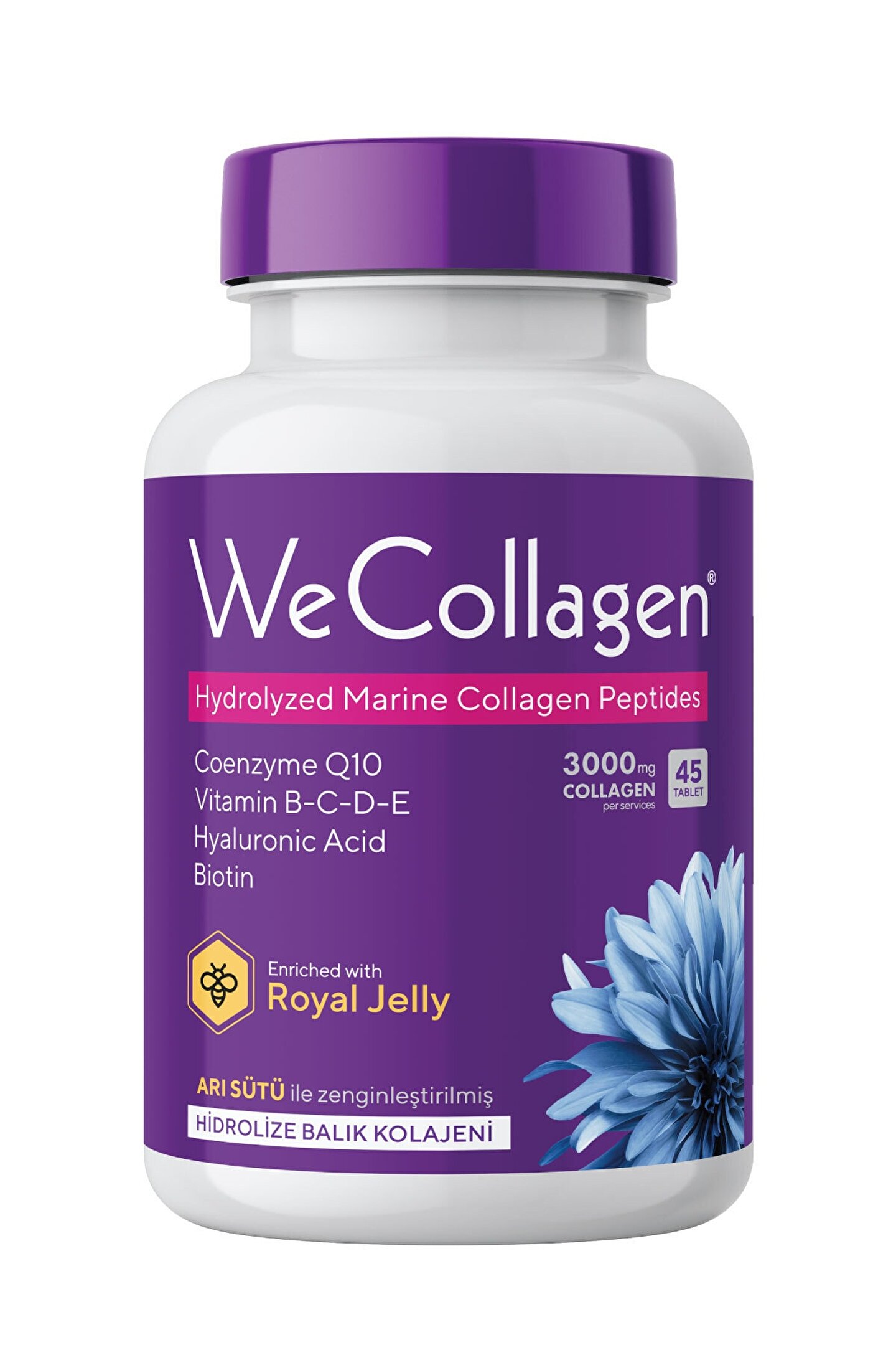 Biomet WeCollagen® 45 Tablet - 3000mg Kolajen Tip 1-2-3 Arı Sütü Biotin %100 Saf Ve Doğal Diyet Takviyesi