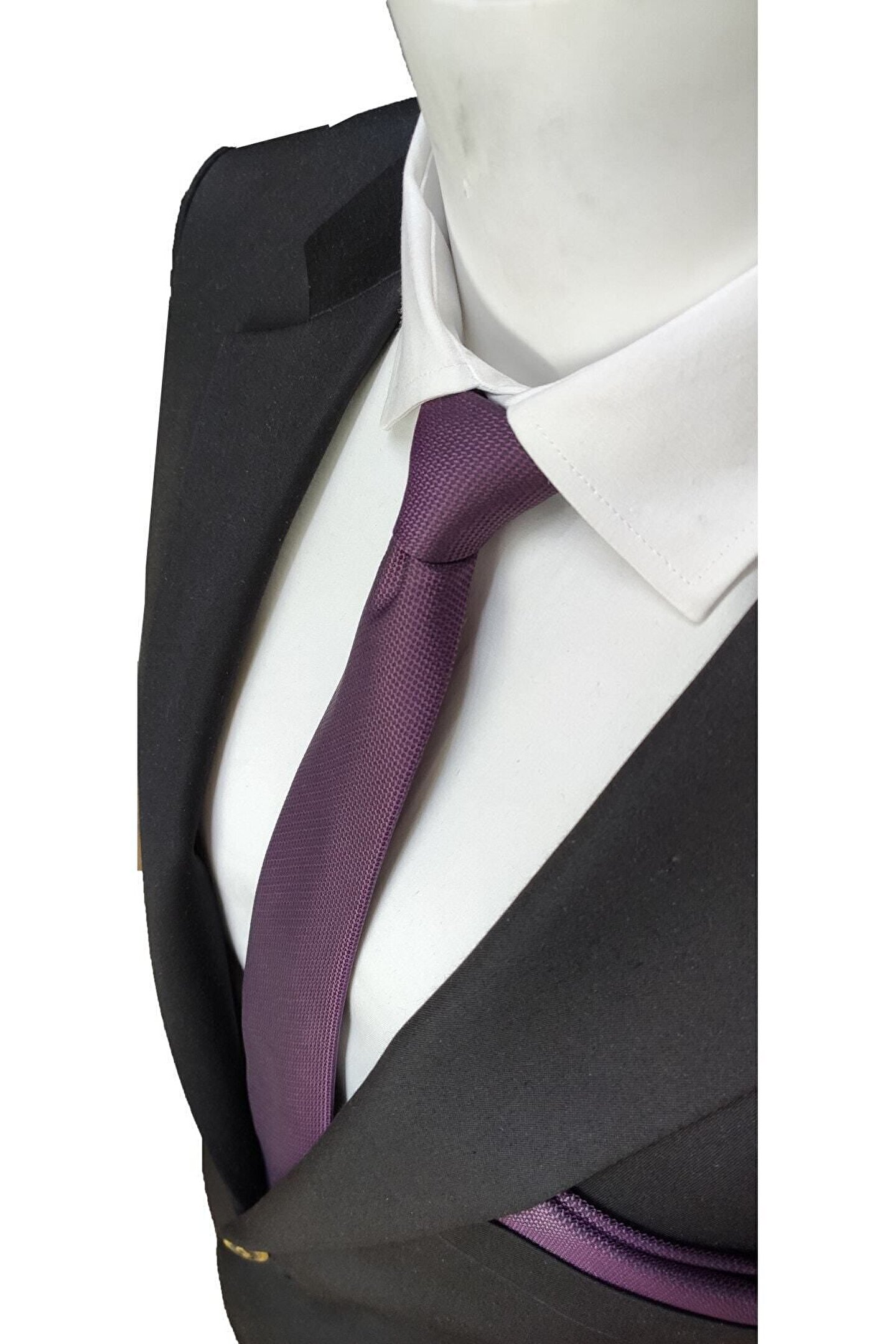Elegante Cravatte Açık Mürdüm Renginde Armürlü Oxford Desenli Kravat Ve Mendil