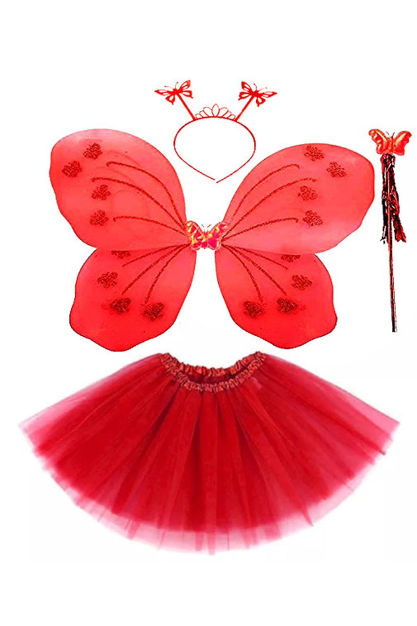 SAFE GROUP Kırmızı Kelebek Kostümü - Kırmızı Kelebek Kostüm Aksesuar Seti 4 Parça