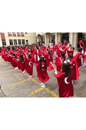 Türk Bayrak Pelerin Gösteri Kostümü - Kırmızı Ay Yıldızlı Bayrak Pelerin