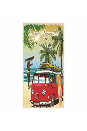 vosvos karavan kamp pilaj yaz sahil deniz ev dekorayon tablo mini retro ahşap poster