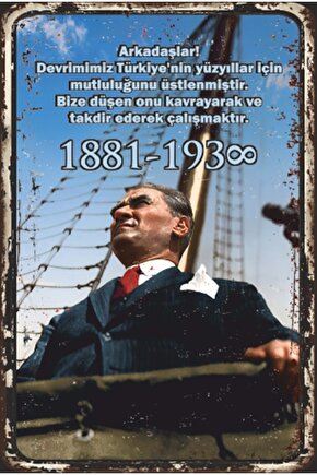 Mustafa Kemal Atatürk Gemide Retro Ahşap Poster