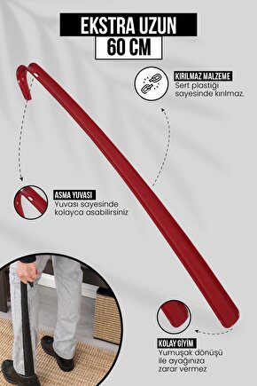 60 Cm Kırmızı Ayakkabı Çekeceği | Sert Plastik Asılabilir Çekecek Yumuşak Kerata Uzun