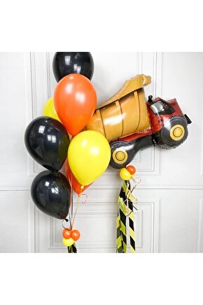 İnşaat Konsept Kamyon Balon Set Kamyon Balon Buketi Doğum Günü Balon Set