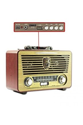 Meier M-115bt Koyu Renk Nostaljik Radyo Ahşap Görünümlü Bluetooth Hoparlör Fm Sd Kart Usb Girişi