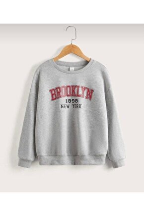 Oversize Kırmızı Broklyn Gri Sweatshirt