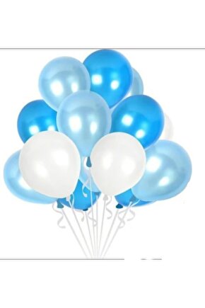 Metalik Beyaz Koyu Mavi Açık Mavi Balon 15 Adet