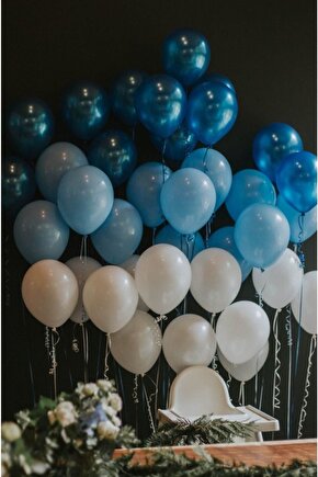 100 Adet Mavi-beyaz-lacivert Metalik Balon Ve Balon Zinciri Konsept Balon Parti Süslemeleri