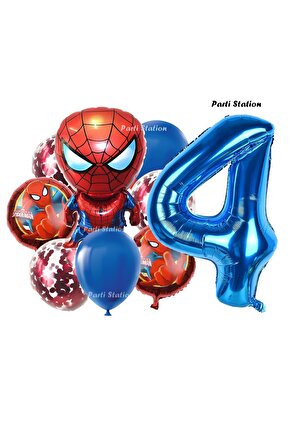 Spiderman Yıldız Balonlu 4 Yaş Konsept Doğum Günü Balon Set Örümcek Adam Spiderman Balon Set
