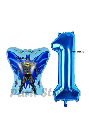 Batman Konsept 1 Yaş Balon Set Batman Yarasa ve Lacivert Rakam Balon Doğum Günü Balon Set