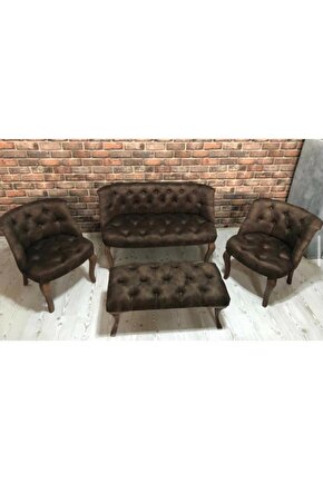 Kahverengi Çay Seti Berjer Koltuk Takımı 2+1+1 Koltuk ve Bench Bank