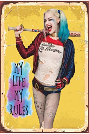 Harley Quinn Benin Hayatım Benim Kurallarım Retro Ahşap Poster