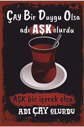 Çay Ve Aşk Mutfak Retro Ahşap Poster