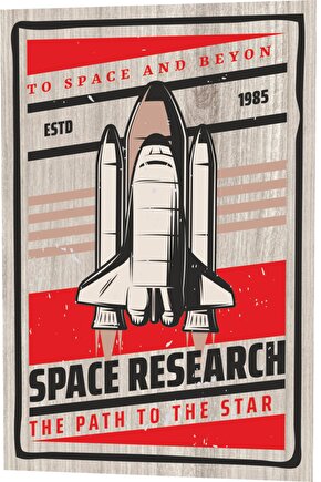 Uzay Roket Mekik Uzay Araştırmaları Ahşap Desenli Retro Vintage Ahşap Poster