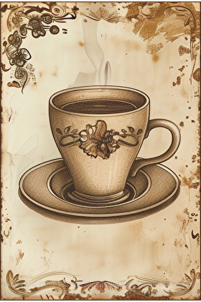 çiçek desenli çay kahve fincanı mutfak ev dekorasyon tablo vintage retro ahşap poster