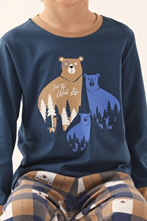 Koyu İndigo Erkek Çocuk Uzun Kol Pijama Takım