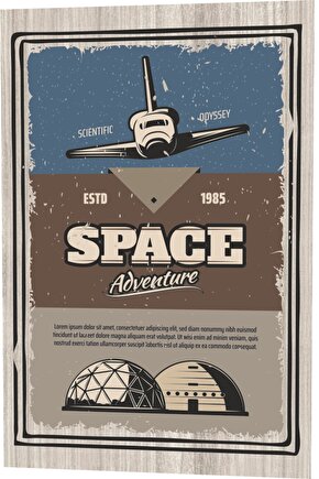 Uzay Mekiği Uzay Maceraları Ahşap Desenli Retro Vintage Ahşap Poster