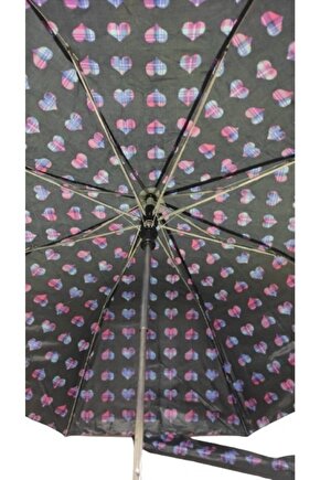 Şemsiye Renkli Kalpli Siyah 8 Telli Yarı Otomatik Kadım