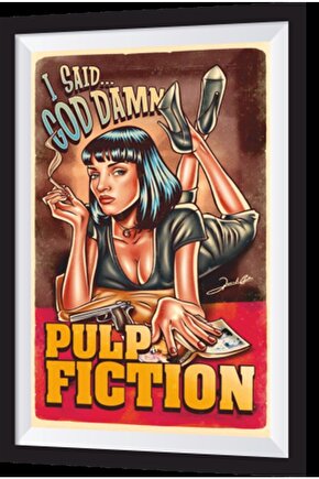 Pulp Fiction Sanatsal Çerçeve Görünümlü Ahşap Tablo