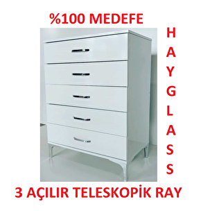 MOBİLYATEK 5 ÇEKMECELİ ŞİFONYER %100 MEDEFE HAYGLASS 