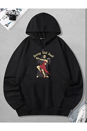 Oversize Dancing With Death Kapşonlu Siyah Sweatshirt