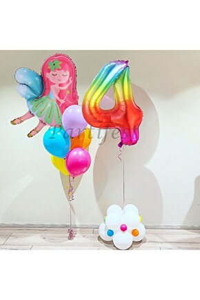 Peri Kızı Balon Set Peri Kızı Folyo Balon Set Konsept Doğum Günü Set 4 Yaş Balon