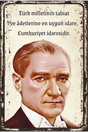 Mustafa Kemal Atatürk Sözleri Retro Ahşap Poster