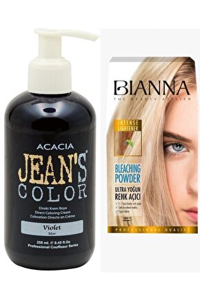 Jeans Color Violet (mor) Saç Boyası 250ml +bianna Saç Açıcı Tek Kullanımlık Set Açıcı