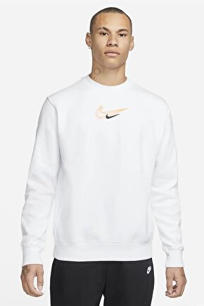 Sportswear 3D Swoosh Graphic Fleece Crew Sweatshirt Polarlı Sweatshirt Beyaz