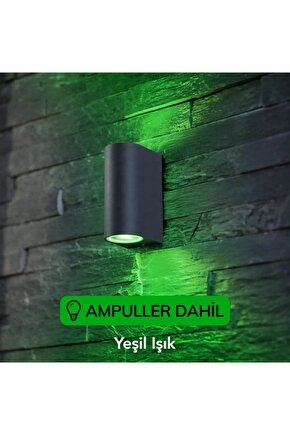 Dekoratif Çift Yönlü Antrasit Aplik - Yeşil Işık-ampuller Dahil