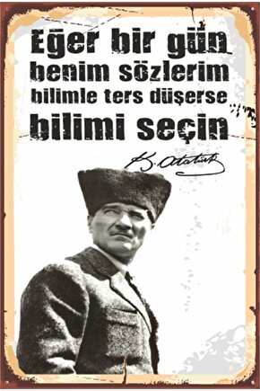 Atatürk Diyor Ki Bilim Retro Ahşap Poster