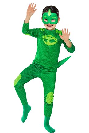 Unisex Çocuk Yeşil Pijamaskeliler Kertenkele Kostüm 4-6 Yaş