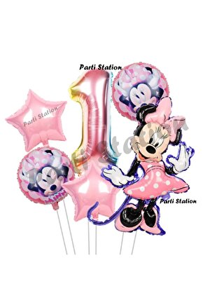 Minnie Mouse 1 Yaş Balon Set Minnie Mouse Doğum Günü Konsept Parti Balon Set
