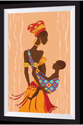 Afrikadı Kadın Ve Bebeği Çerçeve Görünümlü Ahşap Tablo