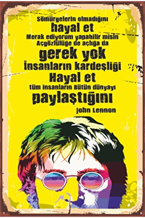 John Lennon Hayal Et Şiir Edebiyat Müzik Retro Ahşap Poster