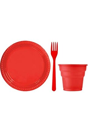 Kırmızı Plastik 25’li Tabak,bardak Ve Çatal Set