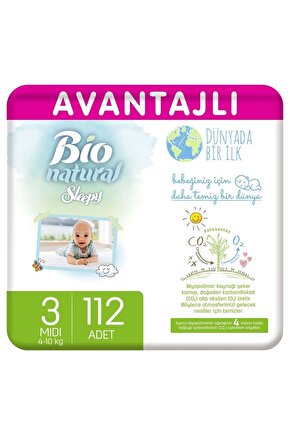 Bio Natural Avantajlı Bebek Bezi 3 Numara Midi 112 Adet