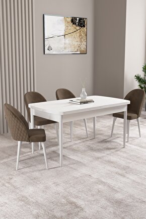 Milas Beyaz 80x132 Mdf Açılabilir Yemek Masası Takımı 4 Adet Sandalye