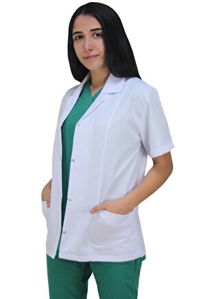 Doktor Önlüğü Iş Ceketi Kısa Kollu Kadın Beyaz Renk