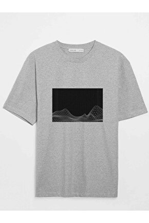 Vapor Wave Geometrik Baskılı Basic Gri Tshirt