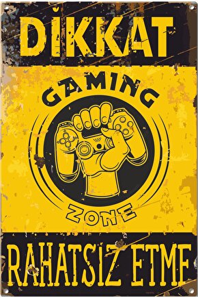 Dikkat Rahatsız Etme Gamer Oyuncu Uyarı Levhası Retro Ahşap Poster