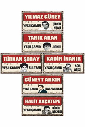 Yeşilçam Ünlüleri Tabela Tarz Serisi 6lı Mini Retro Ahşap Poster Seti