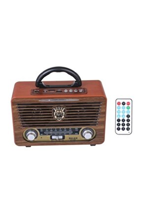 M-115bt Koyu Renk Nostaljik Radyo Ahşap Görünümlü Bluetooth Hoparlör Fm Sd Kart Usb Girişi