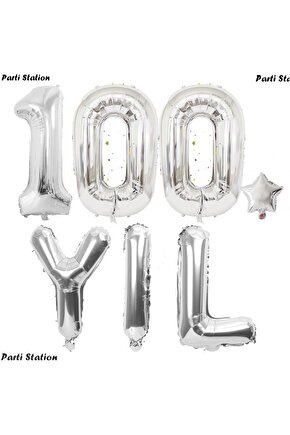 Cumhuriyetin 100. Yılı Balon Set Gümüş Renk 100 Rakam Balon Set 29 Ekim Kırmızı Beyaz Balon 36 cm