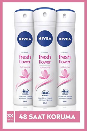 Kadın Sprey Deodorant Fresh Flower, 48 Saat Deodorant Koruması, 150mlx3 Adet